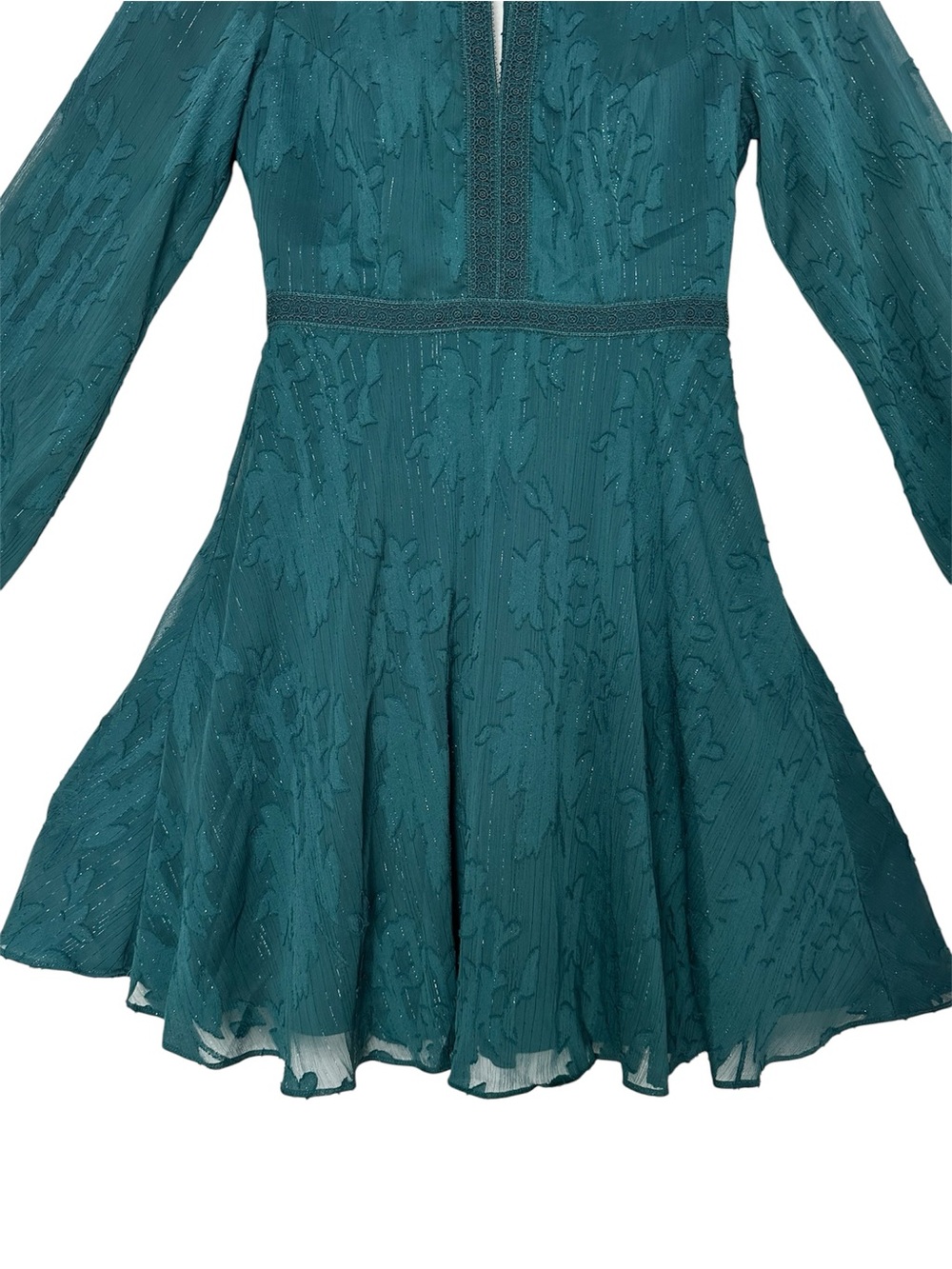 Ever New Emerald Green Floral Mesh Mini Dress Burnout Sheer Skater Fairycore Ren - Picture 4 of 14